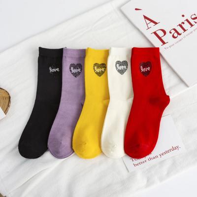 China QUICK DRY Japanese style thongs warm drill heart socks cotton autumn and winter colorful socks for sale