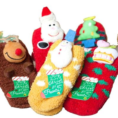 China Wholesale New Arrival QUICK DRY IN PARENT-CHILD Bags Christmas Snowman Santa Claus Reindeer Coral Fleece High Quality Socks for sale