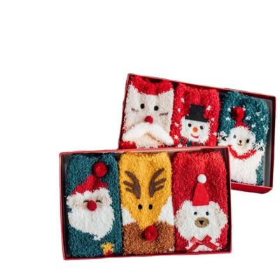 China Wholesale Coral Fleece Duck Fleece Santa Claus Snowman Snowflakes Christmas Giftbox High Quality New Arrival Socks QUICK DRY for sale