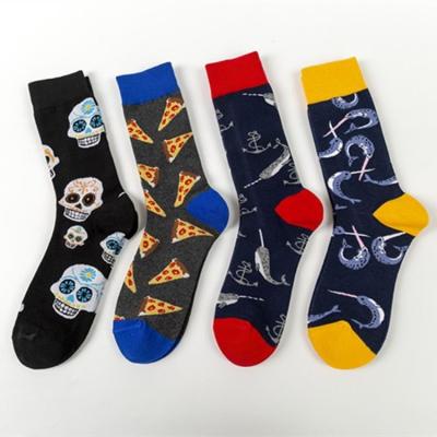 China Custom Floral Men's Crew Socks Cotton Crew Socks Lucifer Dolphin Whale Anchor Pizza Food Skull Logo Funny Happy Socks QUICK DRY Socks for sale