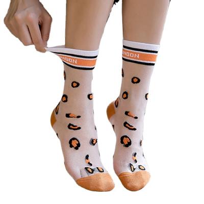 China QUICK DRY Custom Women's Letter Fluorescent Color Logo Fluorescent Color Silk Transparent Socks Women's Ultra Thin Socks Crew Socks for Girls and Women for sale