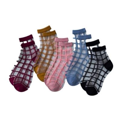 China QUICK DRY Summer Sheer Thin Silk Socks For Lady Women Squares Sexy Rhinestone Crystal See Crew Socks For Women for sale