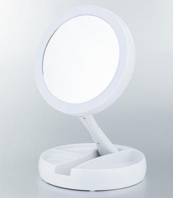 China Lighted Round Table Makeup Folding Cosmetic Mirror With LED Light for sale