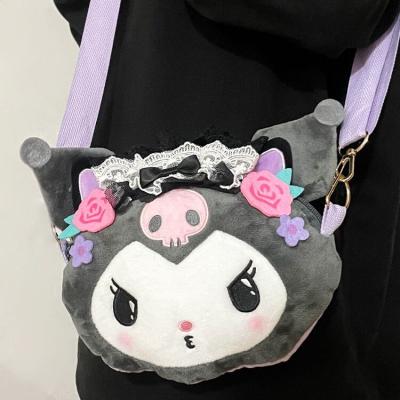 China Japanese Cute Cartoon Devil Kuromi Head Type Double Sided Plush Small Plush Bag Double Sided Messenger Plush Backpack for sale