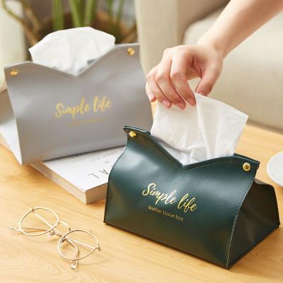 China Modern Custom Tan Leather Logo PU Tissue Box Holder Tissue Pouch With 2 Button Closure for sale