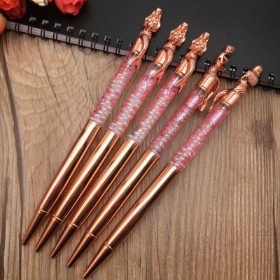 China 2020 new mermaid metal pen metal pen pearl oil ballpoint pen pearl pen promotional gold powder diy handmade custom gifts for sale