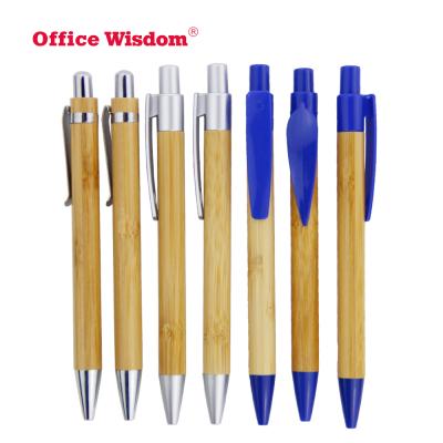 China Promotional Big Bamboo Pen ECO Promo Gift Pens Recyclable Ballpoint Pen Silver Metallic Color And Blue Clip for sale