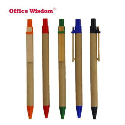 China Promotional super low price eco green paper pen size kraft paper ballpoint pen with wood clip for sale