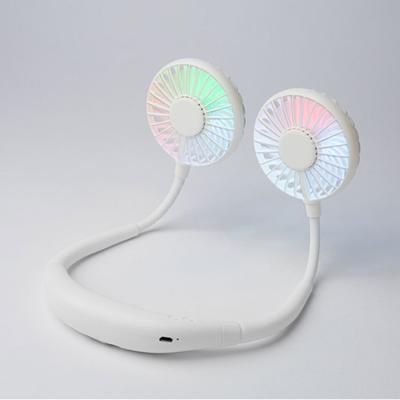 China LED Lights Colorful LED Lights Portable Mini Fan Sports Folding Neck Fan USB Rechargeable Hand Battery Free Hanging Lazy Fan for sale