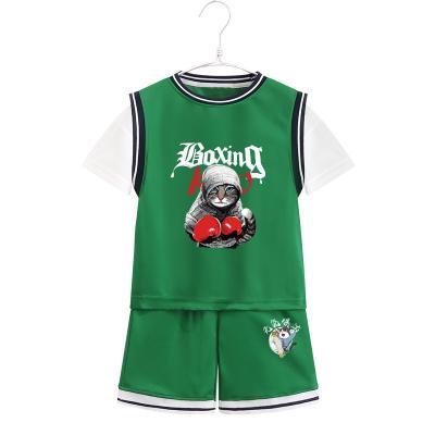 China Fast Material Children's Mesh Moto Single Round Neck Solid Product Sports Basketball Set for sale