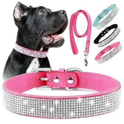 China Lights Rhinestone Dog Collar with Leash Bling Dog Collar, Cute Pink Dog Collar, Rhinestone Diamond Collar for Dog and Cat for sale