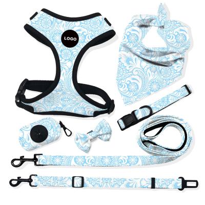 China Printable Reversible Pattern Dog Harness Leash And Collar Makers Mesh Neoprene Dog Harness Set for sale