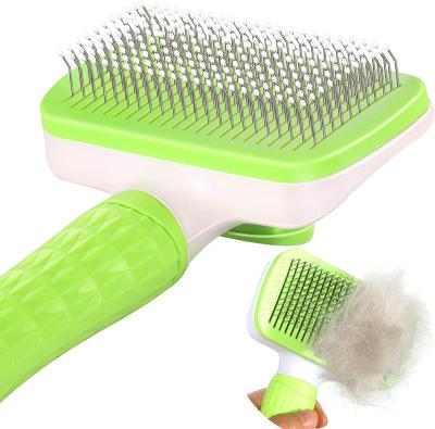 China Stocked Cat Brush Long Short Haired Stainless Steel Pet Grooming Brush Self-Cleaning Comb Stocked for sale