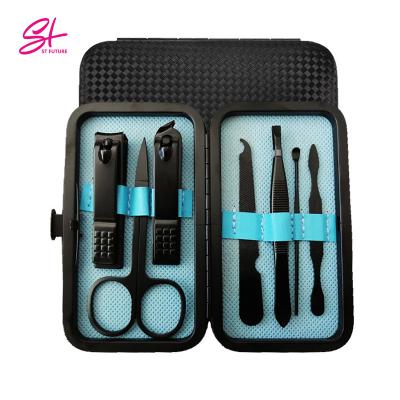 China Finger Nail Black Collection Box 7 PCs Stainless Steel Nail Clippers Set Non-slip Ear Pick Manicure Tool Pedicure Kit for sale