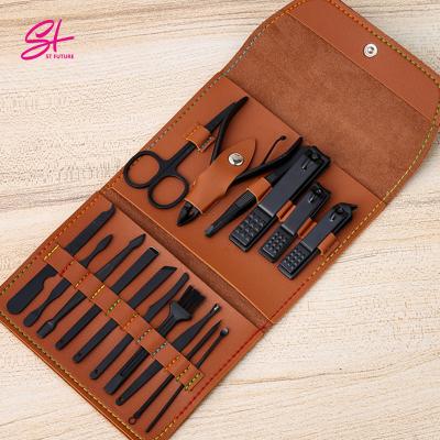 China Nail Beauty Care 16pcs Professional Mens Stainless Steel Manicure Nail Clipper Tools Gift Set 16 Pcs Manicure Pedicure Set With Leather Case for sale