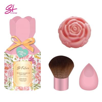 China Mother's Day Gift Set Future OEM/ODM Kabuki Water Brush Sponge Soap Rose Pink Rose St. Water Type Mother's Day Cosmetic Gift Set for sale