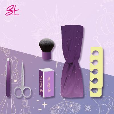 China Party Season Series Gift Set Mini Makeup Scissors Headband Kabuki Brush Toe Seperator Home Beauty Nail Tool Gift Set Purple for sale