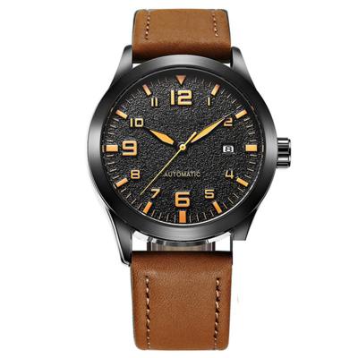 China Luxury Custom Made Chronograph Mens Stainless Steel Mechanical Nh35 Watches With Genuine Leather Strap for sale