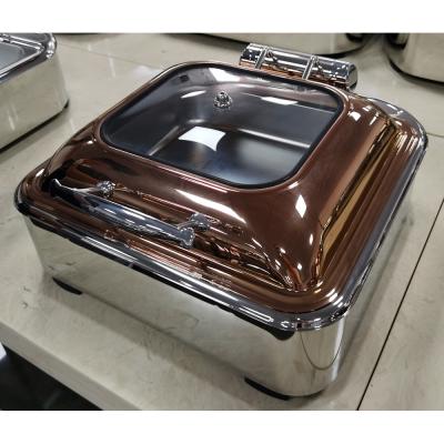 China Food Heating and Preserving Hotel Restaurant Stainless Steel Buffet Food Warmer Wholesale Custom Square Golden Chafing Dish for sale