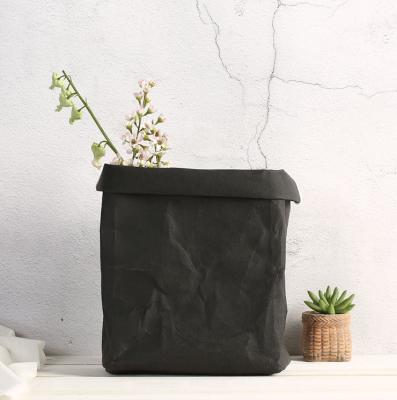 China New Style Sustainable Reusable Black Custom Reusable Paper Storage Bag Material Washable Kraft Bag for sale