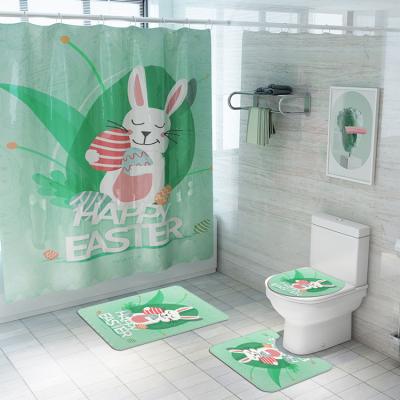 China New Sustainable Easter Style Luxury Bath Mat Set OEM Shower Curtain Bathroom Sets With Shower Curtain for sale