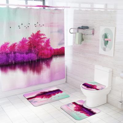 China Sustainable Cheap Hot Selling Custom Purple Bathroom Shower Curtain Set Designer 4 Pcs Set for sale