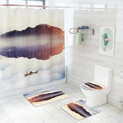 China Sustainable Shower Curtains And Covers Bathroom Decor Non Slip Cover Sets Designer Bathroom Mat Set 4Pcs for sale