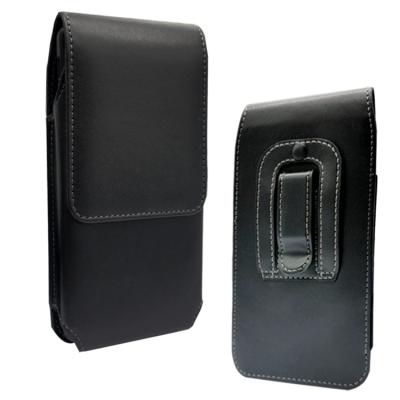 China Protect Cell Phone Faux Universal Vertical Pouch Case With Holster Belt Clip And Two Buckles for sale