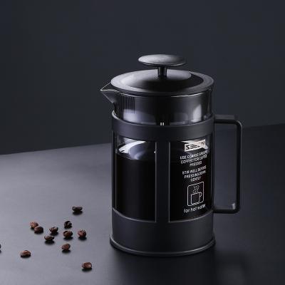 China WITH LID 800ml Capacity Large Borosilicate Glass Portable Plastic French Press Cafetiere Prensa Francesa Coffee Press Black Color for sale