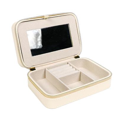 China Lady Organizer Leather White Paper Jewelry Storage Box PU Velvet Packaging Box Jewelery Package For Rings Earrings Necklace Zipper Zipper Closure for sale