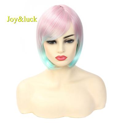 China Wholesale Colored Straight Wig With Bangs For Women Party Cosplay Pink Ombre Green Natural Straight Short Bob Cut Wig Synthetic Wig for sale