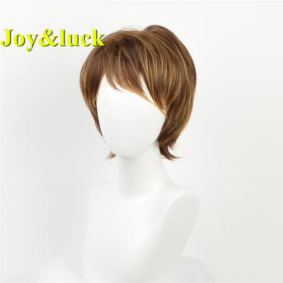 China Short Natural Straight Wig For Women Ladies Hair Part Wholesale Wigs With Bangs Brown Ombre Blonde Hair Natural Short Straight Synthetic Wigs for sale