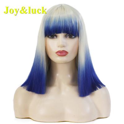 China Short Natural Straight Wigs For Women Shoulder Length Cosplay Blonde Blue Natural Straight Wig Hairstyle Color Ombre Hair Synthetic Wigs for sale