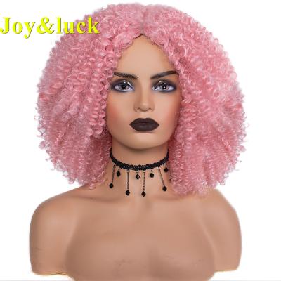 China Wholesale Ladies Curly Hair Wig For Short Medium Short Medium Afro Soft Machine Made Pink Machine Made Kinky Curly Scalp Women Party Hair Synthetic Wig for sale