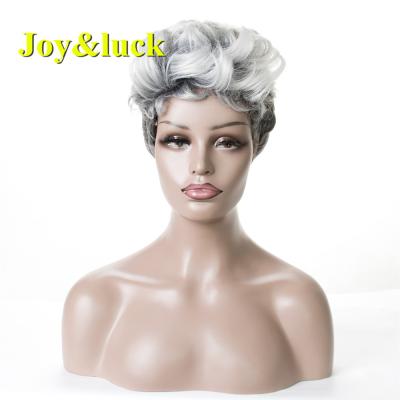 China African Straight Ladies Hair Wigs For Ombre Gray Hair Pixie Cut Natural Curly Short Silver Synthetic Hair Wigs Wholesale Colored Women Wigs for sale