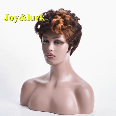 China Wholesale African Straight Ladies Hair Wigs For Women Synthetic Hair Pixie Cut Wigs Natural Curly Short Gold Brown Ombre Hair Wig for sale