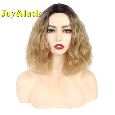 China Wholesale Ladies Natural Curly Wig Woman Wigs For Black Women Party Dark Blonde Brown Ombre Short Root Afro Kinky Curly Synthetic Hair Wigs for sale