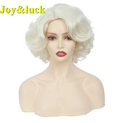 China Wholesale Women's Wigs 613 Natural Curly Blonde Color For Women Ladies Hair Party Cosplay Wigs Short Blonde Natural Curly Synthetic Hair Wig for sale