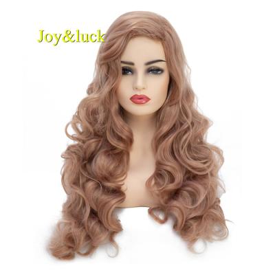 China Long Natural Wave Rose Gold Color Natural Wavy Synthetic Wigs For Women Or DIY Curly Wigs For Women Wave Hairstyle for sale