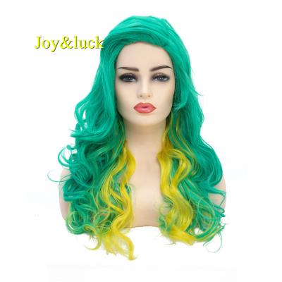 China Long Natural Wave Natural Wavy Synthetic Wigs For Women Mixed Green Yellow Color Body Wave Cosplay Wigs Costume Hairstyle for sale