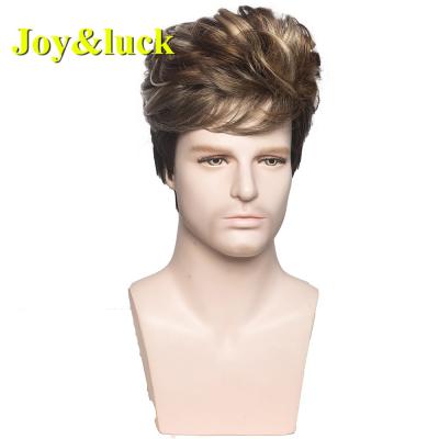 China Wholesale Male Straight Wig For Men Short Natural Human Hair Straight Mens Wigs Synthetic Hair Wigs Daily Or Part Ombre Brown Black for sale