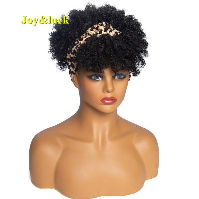 China Wholesale Brown Kinky Curly Scalp Wig With Bangs Ladies Head Band Afro African Short Curly Headband Wig For Black Women Synthetic Wigs for sale