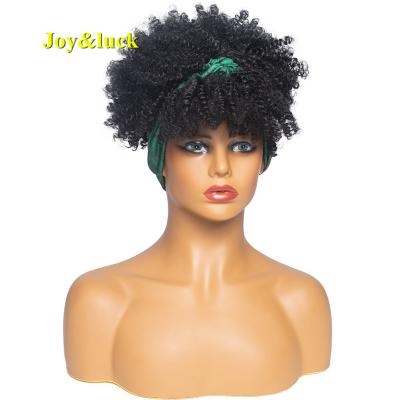 China Wholesale African Curly Curly Headband Green Curly Headband Curly Hair Wig For Black Women Afro Headband Wig Short Synthetic Wigs for sale