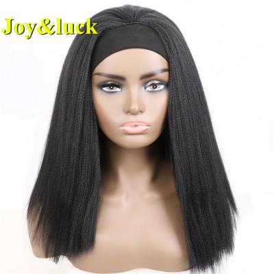 China Natural Black Headband Ladies Head Band Kinky Curly Hair Scarf Wigs For Women Long Yaki Synthetic Hair Wigs Black Straight Headband Wig for sale