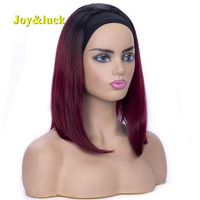 China Wholesale Natural Short Curly Curly Bob Wig Headband Black Ombre Burgundy Ladies Hair Wig For Color Women Synthetic Hair Wigs for sale