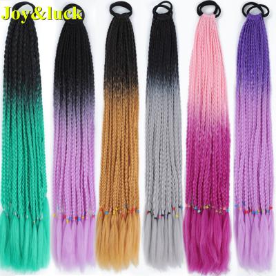 China Wholesale Price Premium Sytnehtic Fiber Braids Wig24Inch12Roots Ombre Color Synthetic Crochet Hair Extensions One Elastic Band Two Color Ponytail Braided Wig for sale