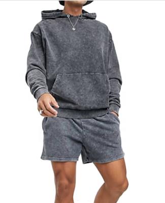 China 2 Piece Thermal Shorts Set For Mens Hoodie Shorts Set Vacuum Acid Wash Tracksuit for sale