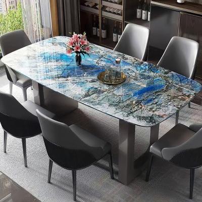 China Wear Resistance And High Hardness Modern Luxury Style Marbling Dining Table And Chairs Outdoor Backyard Garden Table Set Villa Dining Room Furniture for sale