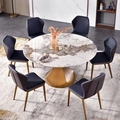 China Convertible Dining Room Furniture Round Stone Marble Top Table Circle Clumped Luxury Modern Dining Table Set for sale