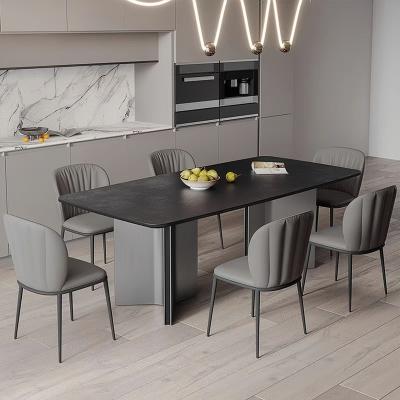 China High Hardness Modern Minimalist Style Black Dining Table Wear Resistance And Stainless Steel Table Leg Chipboard Stone Marble Countertops Dining Table Set for sale